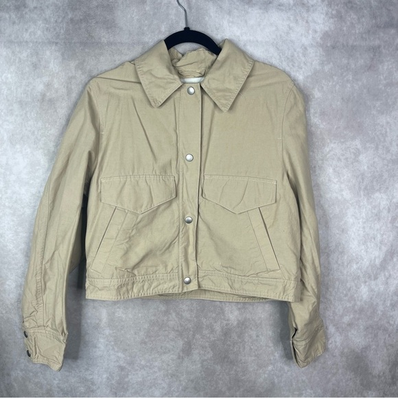 COS Linen Cotton Twill Snap Button Crop Jacket In Beige Size 8 - Picture 5 of 7
